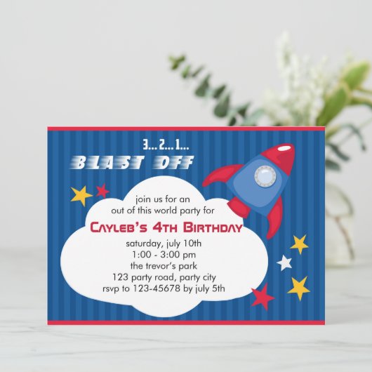 ロケットの誕生日の招待状-宇宙の招待 招待状 (スタンド正面)