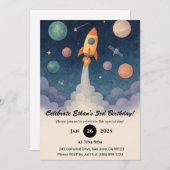 ロケットインスターリー銀河系シーン誕生日 招待状 (正面/裏面)