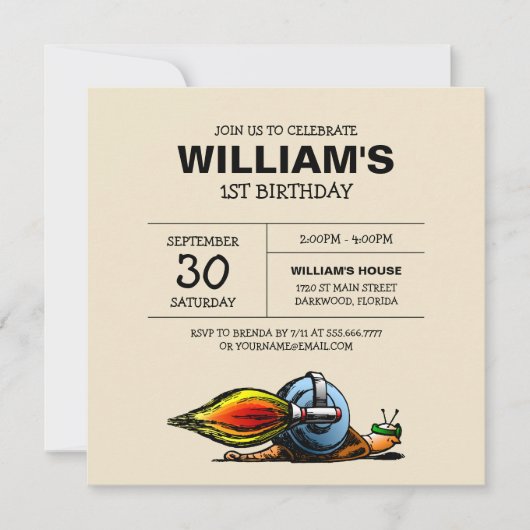 ロケットカタツムリ誕生日招待状 招待状 (正面)