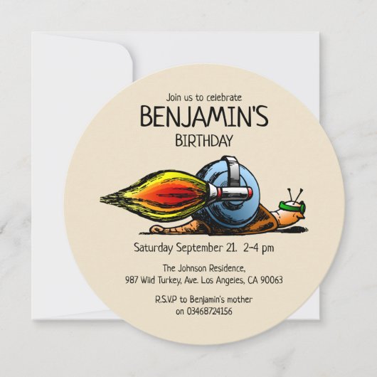 ロケットカタツムリ誕生日招待状 招待状 (正面)