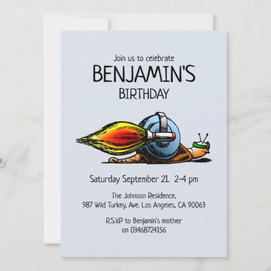 ロケットカタツムリ誕生日招待状 招待状 (正面)
