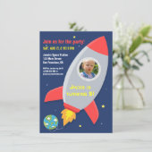 ロケットカラフル宇宙パーティー子供の誕生日写真 招待状 (スタンド正面)