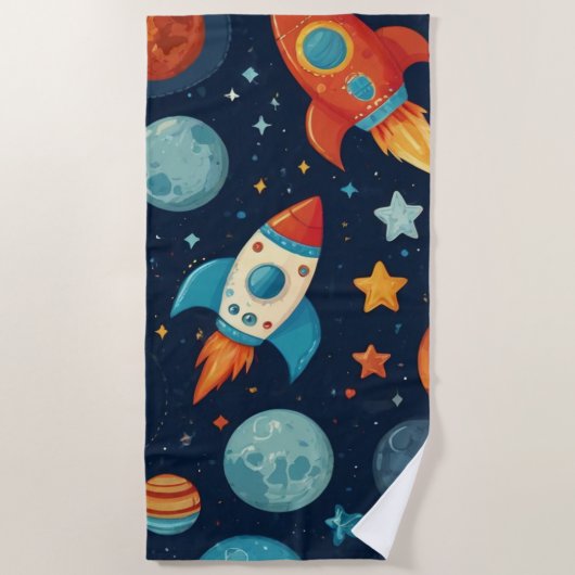 ロケットクール宇宙と惑星 ビーチタオル (正面)