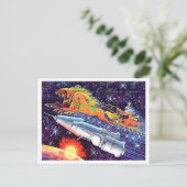 ロケットサンタソヴィンテージ新年の休日 ポストカード (スタンド正面)