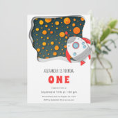 ロケットシップオレンジ惑星 ファーストバースデー  招待状 (スタンド正面)