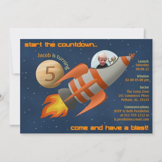 ロケットシップ誕生日招待状 招待状 (正面)