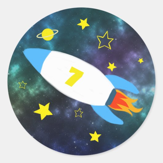 ロケットスター宇宙誕生日 ラウンドシール (正面)