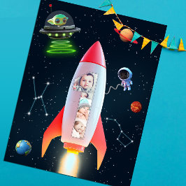 ロケットスペース1歳の誕生日| フォトコラージュ巨大なワン ポストカード