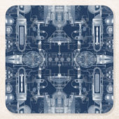 ロケットデザインブループリント技術スケッチ スクエアペーパーコースター (正面)