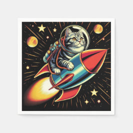 ロケットナプキンの上に猫！ スタンダードカクテルナプキン