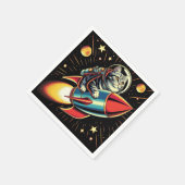 ロケットナプキンの上に猫！ スタンダードカクテルナプキン (角)