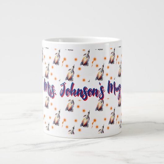 ロケットパターンを吹き飛ばす ジャンボコーヒーマグカップ (正面)