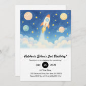 ロケットブラストオフ&スター銀河系誕生日 招待状 (正面/裏面)