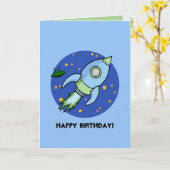 ロケットブルーグリーン誕生日カード カード (黄色い花)