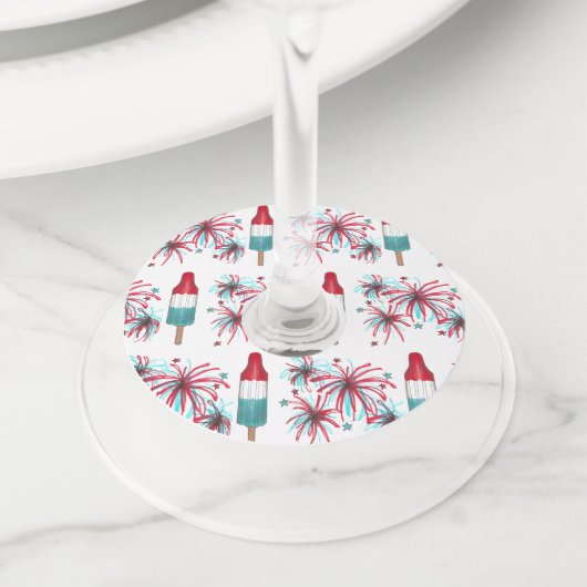 ロケットポップ・アートのポプシクル花火7月4日 ワイングラスタグ (クローズアップ)