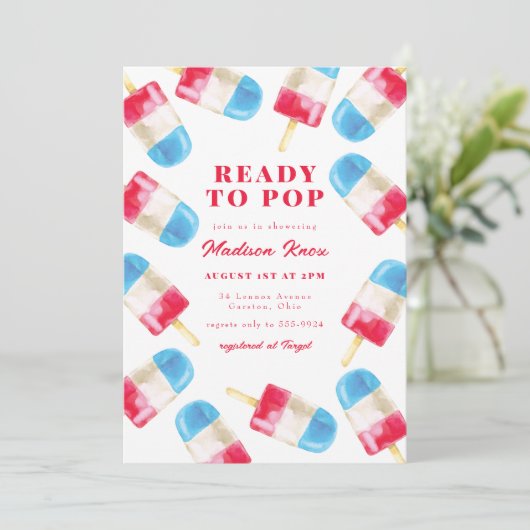 ロケットポップ・アートの夏の愛国的なポプシクル赤ちゃんシャワー 招待状 (スタンド正面)
