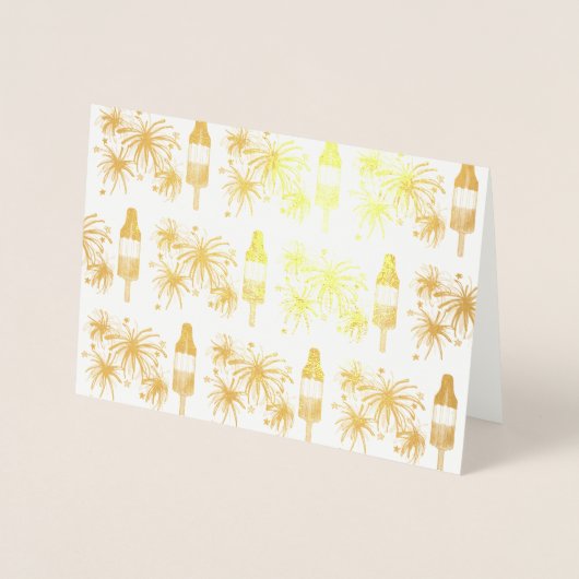 ロケットポップ・アートの花火ポップス7月4日お祝い 箔カード (正面)