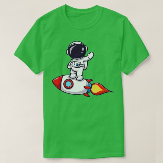 ロケットマンガに立つ宇宙飛行士 Tシャツ (デザイン正面)