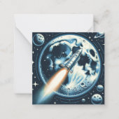 ロケットムーン宇宙モノグラムフラットノートカード ノートカード (正面)