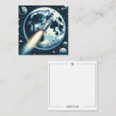 ロケットムーン宇宙モノグラムフラットノートカード ノートカード (正面/裏面)