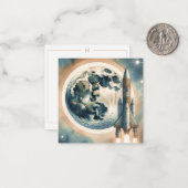 ロケットムーン宇宙モノグラムフラットノートカード ノートカード (正面/裏面インサイチュ)