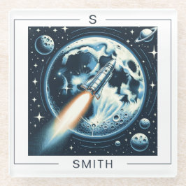 ロケットムーン宇宙モノグラム ガラスコースター