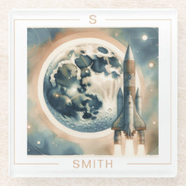 ロケットムーン宇宙モノグラム ガラスコースター