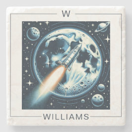 ロケットムーン宇宙モノグラム ストーンコースター