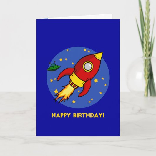 ロケットレッドイエローブルー誕生日カード カード (正面)
