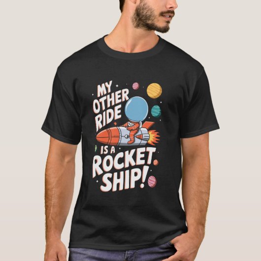 ロケット乗ってます 天文学 占星術 STEM アウター Tシャツ (正面)