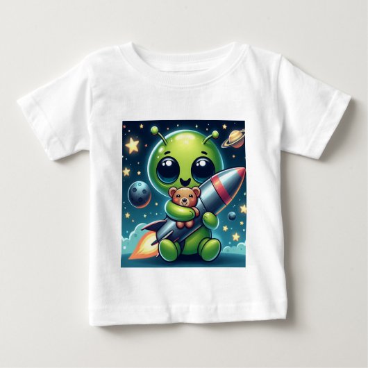 ロケット付きエイリアン ベビーTシャツ (正面)