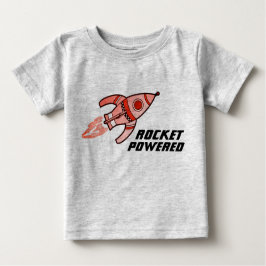 ロケット動力の宇宙幼児の黄色の赤いtシャツ ベビーTシャツ
