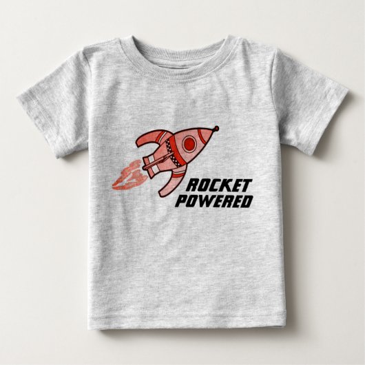 ロケット動力の宇宙幼児の黄色の赤いtシャツ ベビーTシャツ (正面)