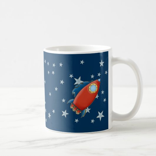 ロケット及び星のかわいく赤いマグ コーヒーマグカップ (右)