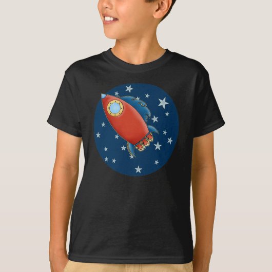 ロケット及び星の男の子のかわいいTシャツ Tシャツ (正面)