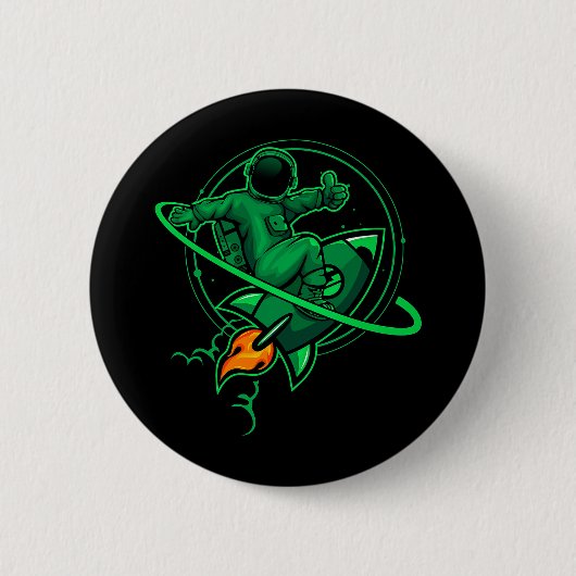 ロケット土星のアートワークのまわりにに搭乗する宇宙飛行士 | 缶バッジ (正面)