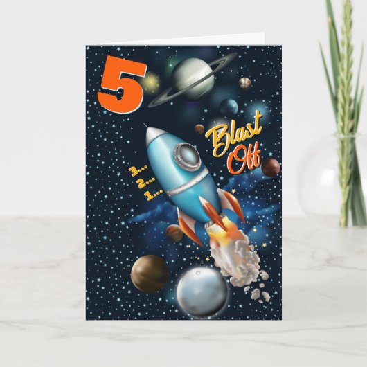ロケット宇宙冒険の誕生日 カード (正面)