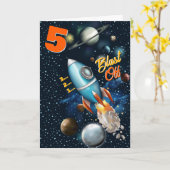 ロケット宇宙冒険の誕生日 カード (黄色い花)