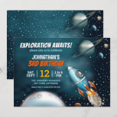 ロケット宇宙探検少年 誕生日 招待状 (正面/裏面)