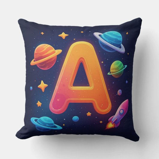 🌌 ロケット宇宙文字A星惑星キッズ 🌌 クッション (正面)
