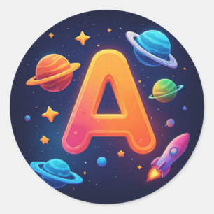 🌌 ロケット宇宙文字A星惑星キッズ 🌌 ラウンドシール