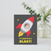 ロケット宇宙船の少年 宇宙をテーマにした子供の誕生日パーティーの招待状 招待状 (スタンド正面)