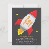 ロケット宇宙船の少年 宇宙をテーマにした子供の誕生日パーティーの招待状 招待状 (裏面)