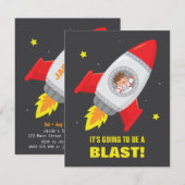 ロケット宇宙船の少年 宇宙をテーマにした子供の誕生日パーティーの招待状 招待状 (正面/裏面)