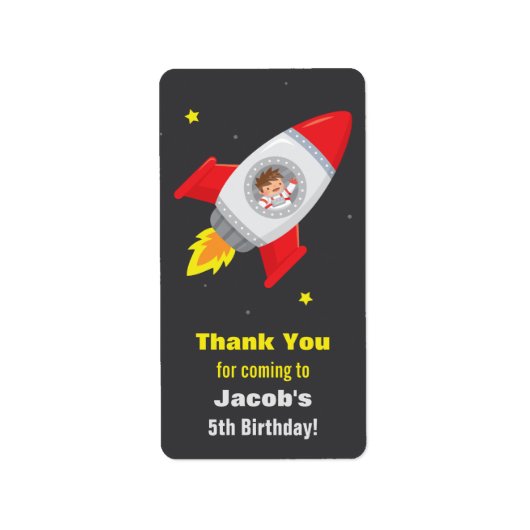 ロケット宇宙船の少年 宇宙誕生日パーティーラベル ラベル (正面)