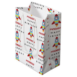 ロケット宇宙船の打ち上げ名前をカスタムする誕生日 ミディアムペーパーバッグ
