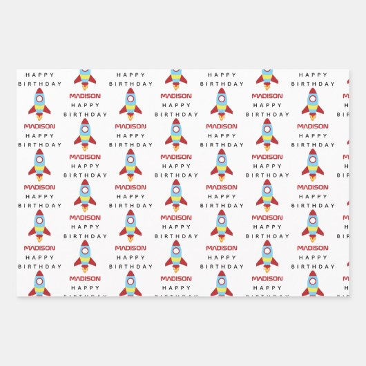 ロケット宇宙船の打ち上げ名前をカスタムする誕生日 ラッピングペーパーシート (正面)