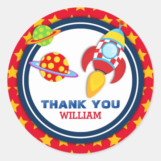 ロケット宇宙船サンキューメッセージカード ラウンドシール (正面)