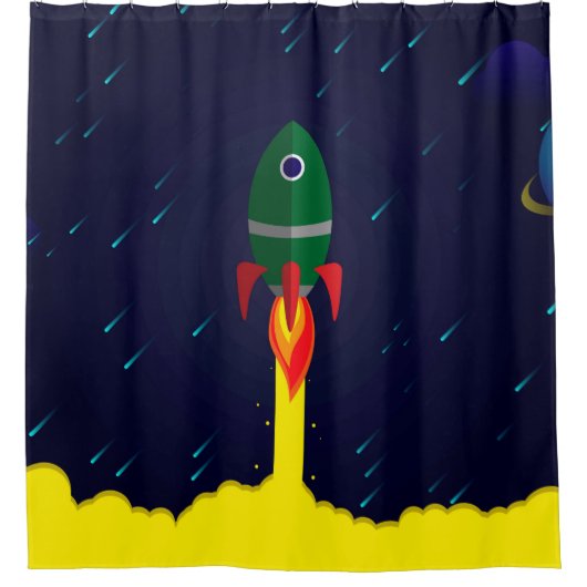 ロケット宇宙船宇宙飛行士 シャワーカーテン (正面)