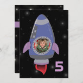 ロケット宇宙船少年誕生日パーティー招待状 招待状 (正面/裏面)